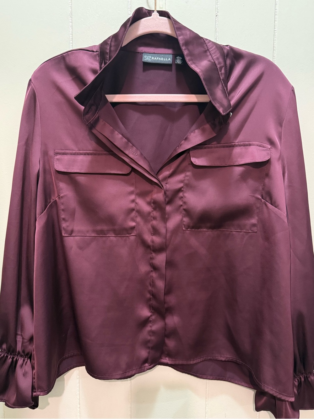 Rafaella Plum Satin Button-Front Shirt